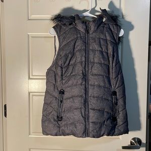 Women’s Grey Puffer Vest with Detachable Hood